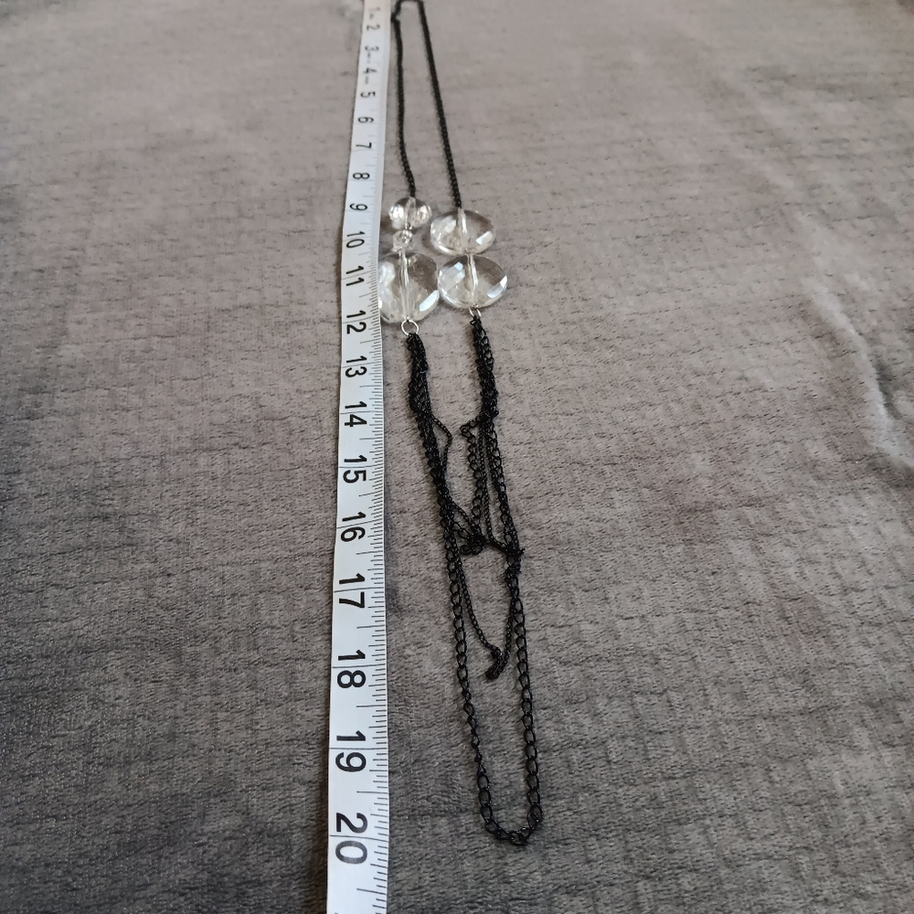 Silver & Clear Tone Beaded Chic Chain Necklace, Dainty Long Simple Minimalist - Picture 7 of 7